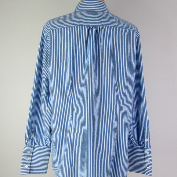 Lands End Women 14 Blue White Stripe Cotton Shirt Blouse Ruffle Nautical Classic - Picture 4 of 10